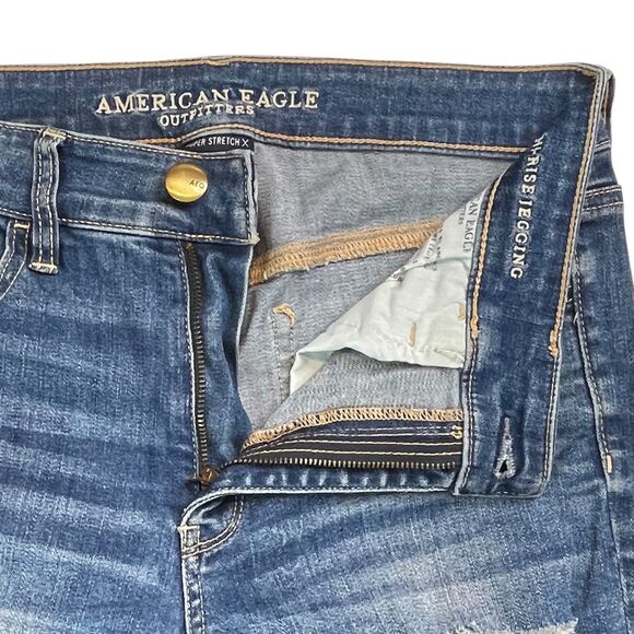 American Eagle Hi-Rise Jegging Distressed Ripped Super Stretch X Size 8 X-Long - Picture 7 of 10